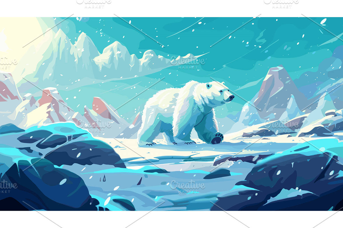 Polar Bear Walks Across a Snow, an Animal Illustration by LadadikArt