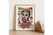 Day of the Dead Girl Wall Art Cute, a Background Graphic by LaseredNinja (Thumbnail 2 of 7)