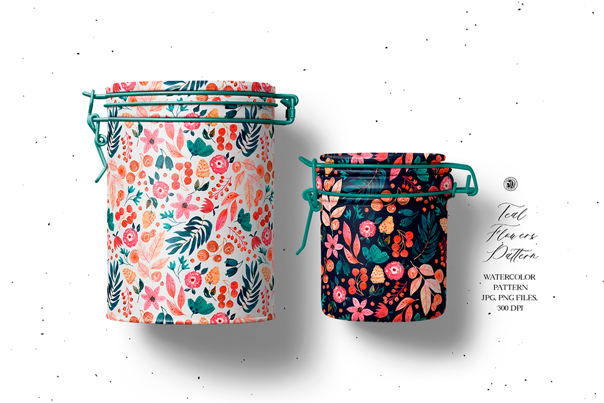 Teal Flowers Watercolor Pattern, a Pattern Graphic by Webvilla Studio (Photo 8 of 8)