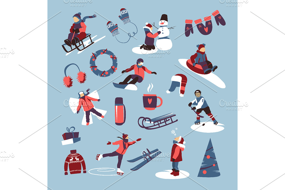 Winter Activities Vector Set, a Seasonal Illustration by Zonda (Photo 2 of 13)