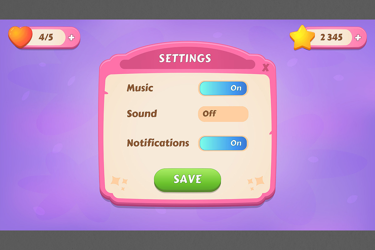 Pink GUI pack, casual, an UI Kit Template by KartInnka (Photo 5 of 15)