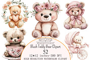Watercolor Blush Teddy Bear Clipart, a Seasonal Illustration by Design Market (Thumbnail 1 of 5)
