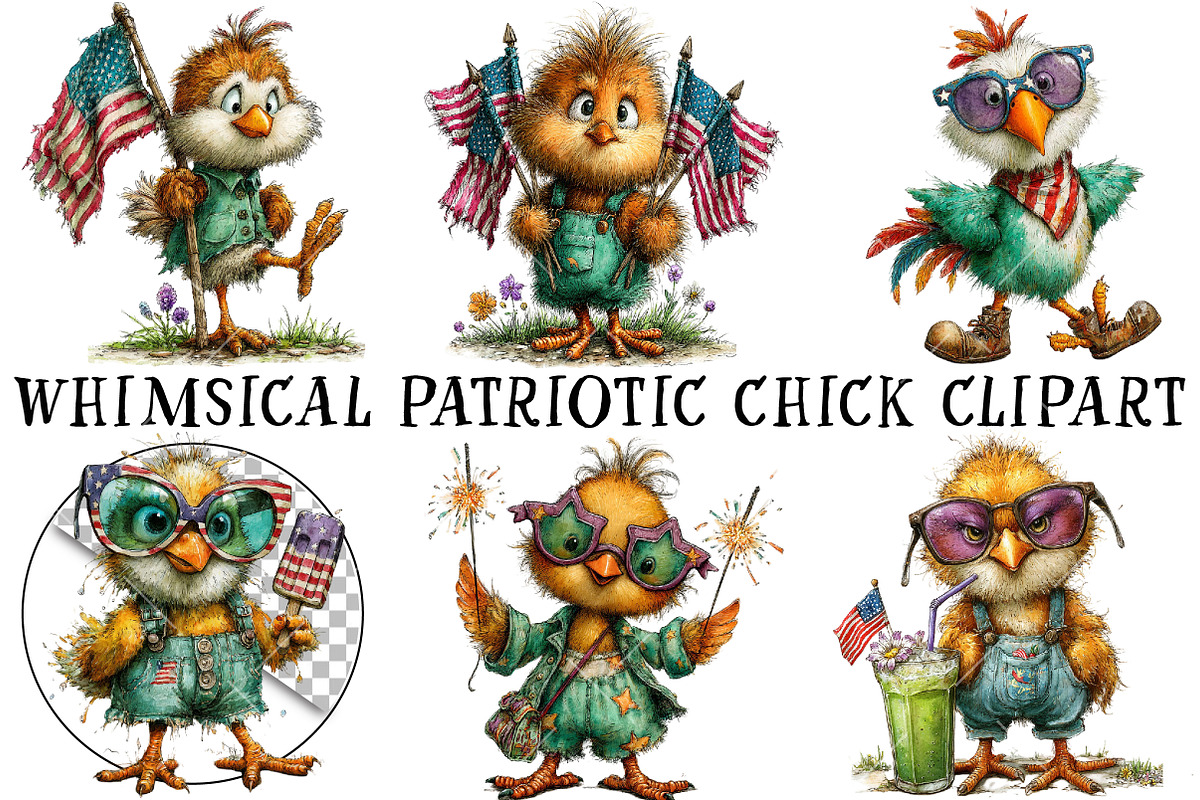 Whimsical Patriotic Chick Clipart, an Illustration by OK Design (Photo 2 of 6)