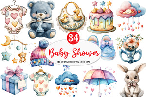Baby Shower Clipart Bundle, an Illustration by Watercolor design