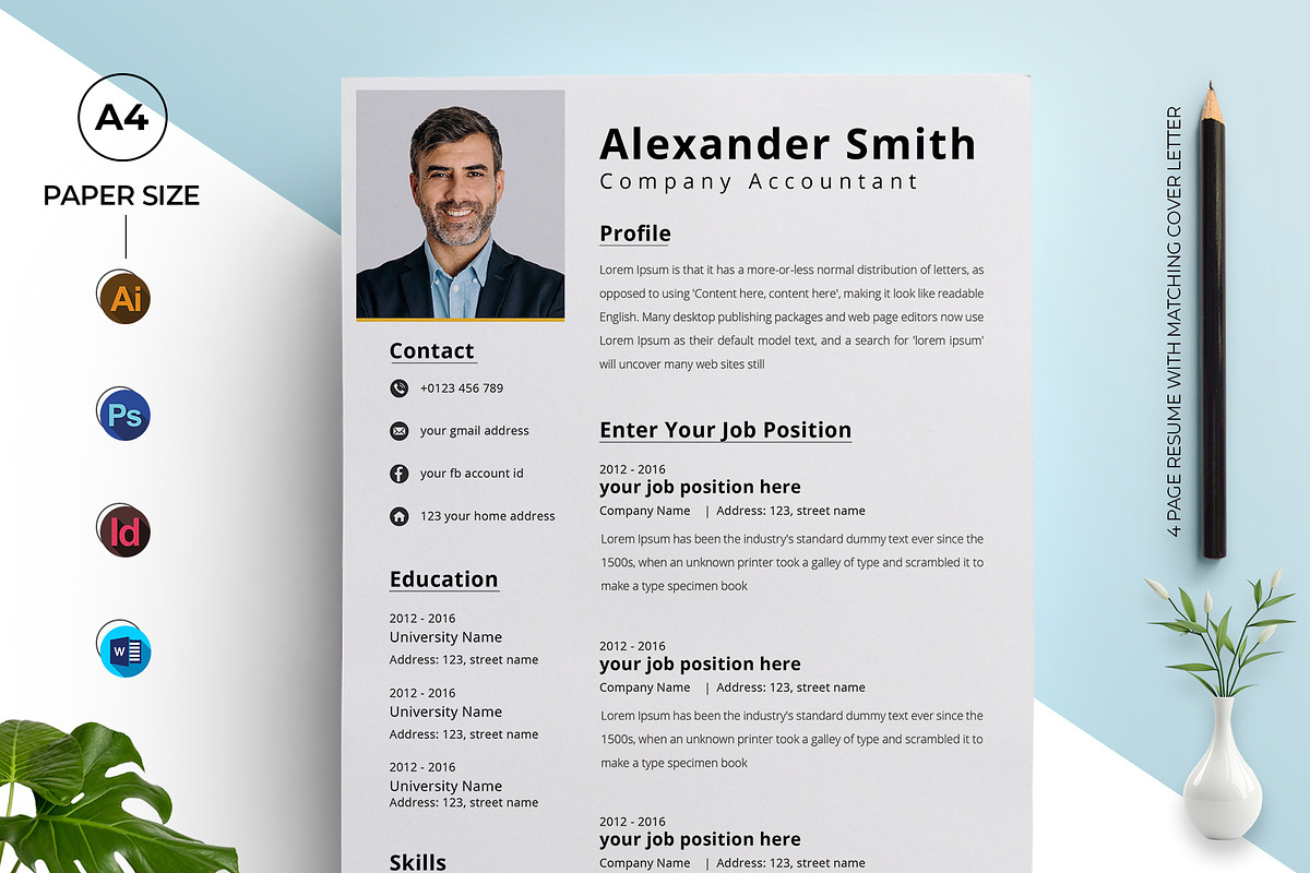 Professional Resume CV Template, a Resume Template by PixelWink (Photo 1 of 3)