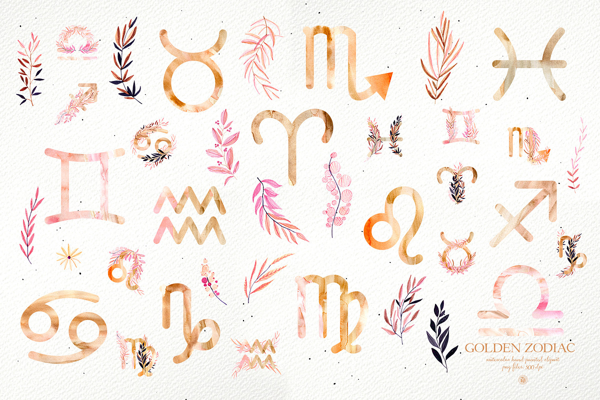 Watercolor Golden Zodiac, an Illustration by Webvilla Studio (Photo 6 of 6)