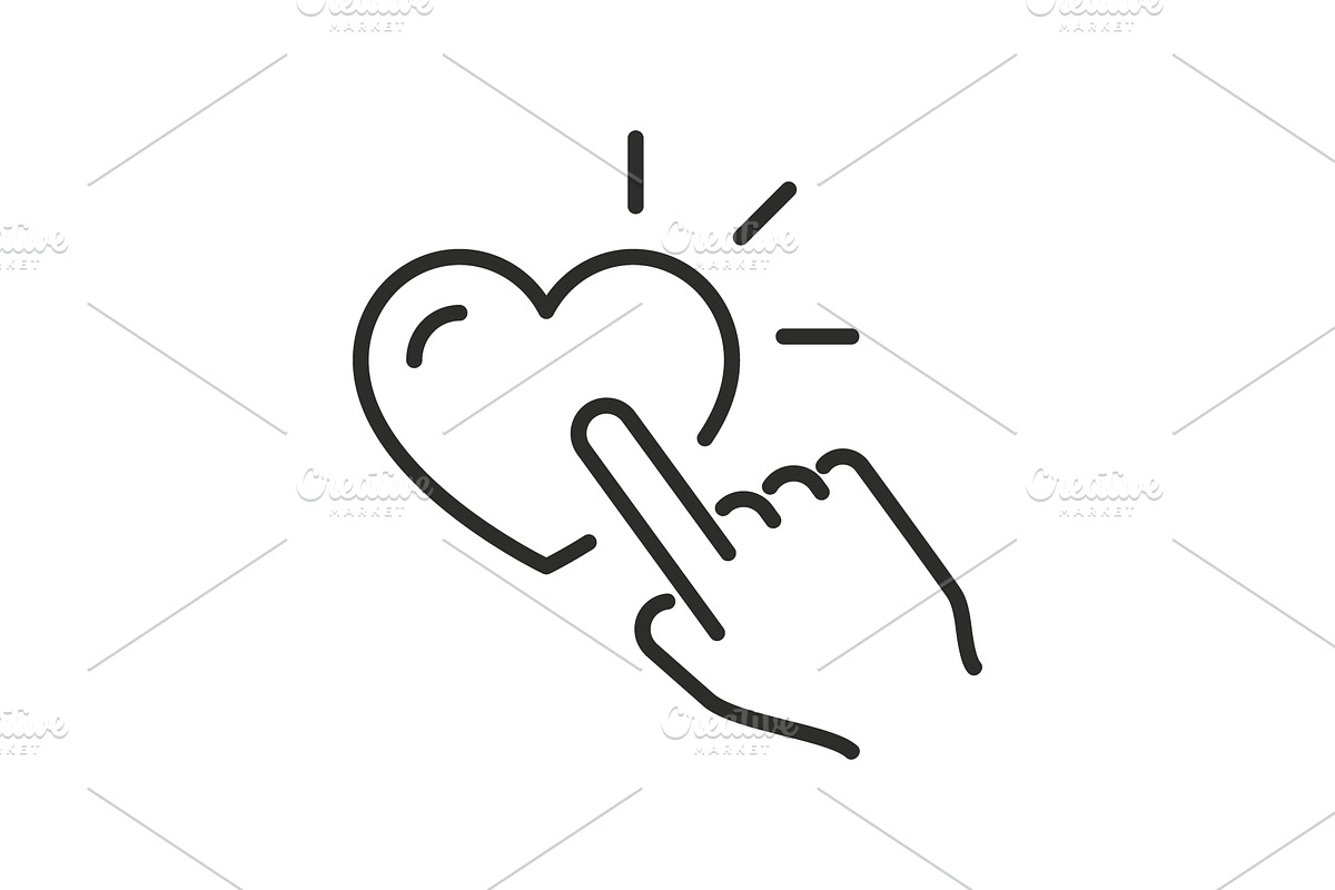click finger on the heart icon, an Outline Icon by 007NATALIIA