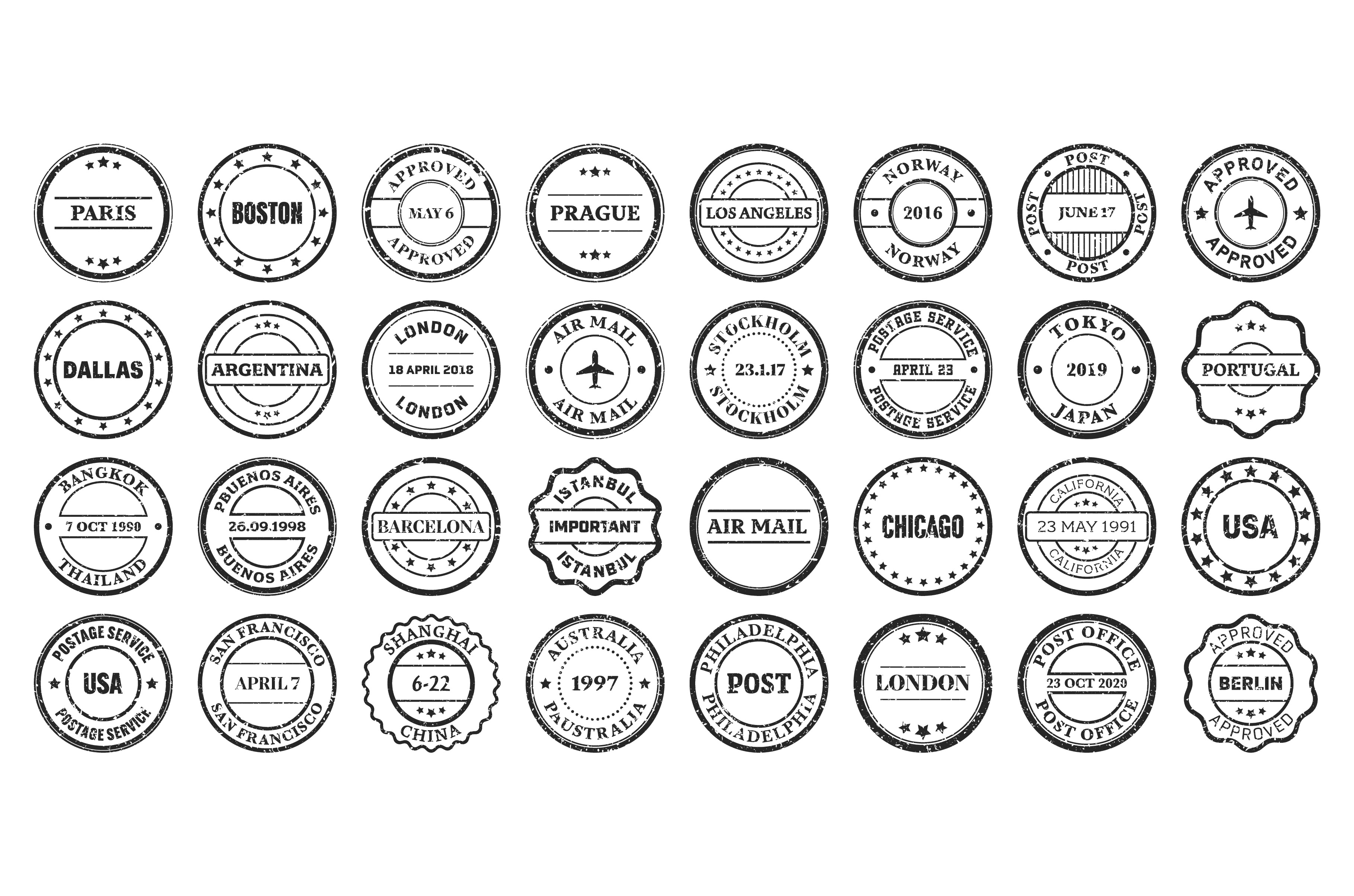 Post stamps, labels and badges, an Illustration by 32pixels