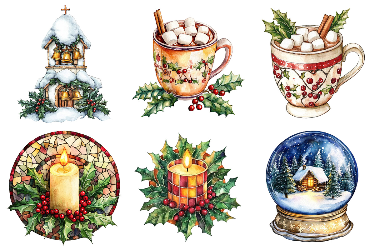 Christmas Stained Glass Clipart, a Seasonal Illustration by CitraGraphics (Photo 2 of 8)