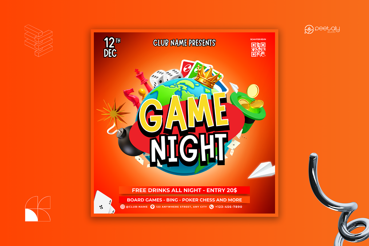 Game Night Flyer Canva Template, a Flyer Template by PeetalyStudioDesigns (Photo 3 of 5)
