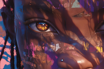 A close-up of a person's eye with intricate details, showcasing vibrant colors, a Wallpaper Graphic by Textures & Backgrounds