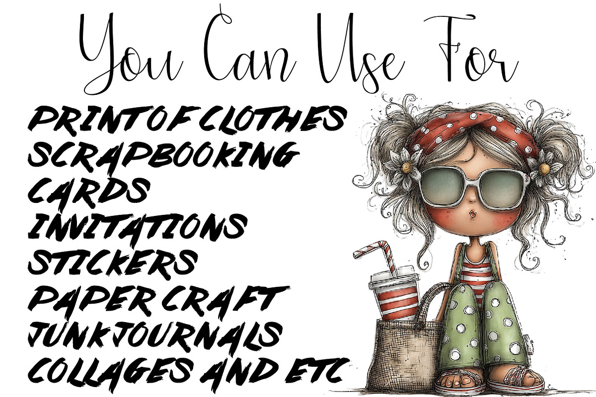 Whimsical Summer Girls Clipart, a Person Illustration by DreamCafeArt (Photo 7 of 7)