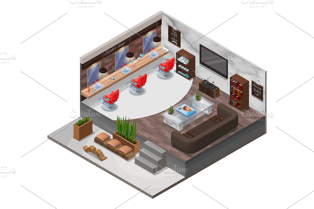 Barbershop isometric constructor, a Graphic by Nadine's illustrations (Photo 4 of 6)