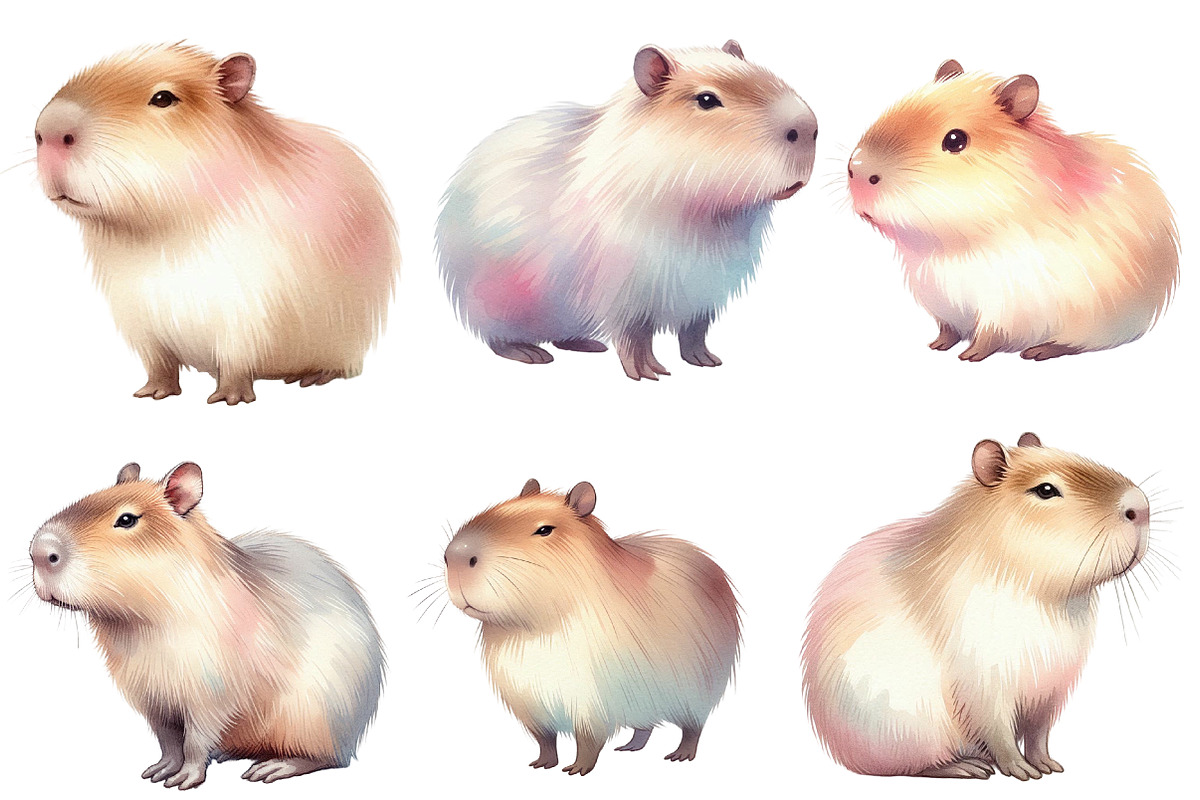 Watercolor Capybara clipart, an Illustration by Designworld (Photo 3 of 5)