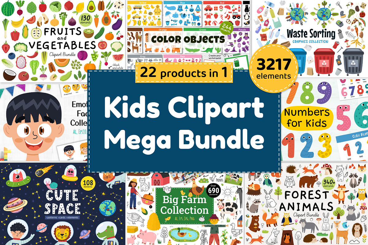Kids Clipart Mega Bundle, an Education Illustration by Gulnara Sabirova (Photo 1 of 23)