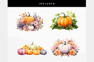 Pastel Pumpkins Flowers PNG Clipart