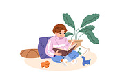 Cute kids reading paper books set, a Person Illustration by PaperTrident (Thumbnail 6 of 9)