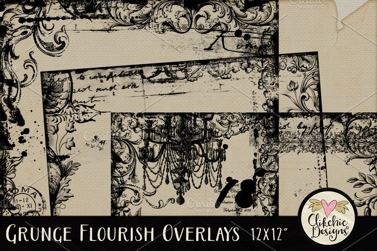 Grunge Flourish Overlays preview 3