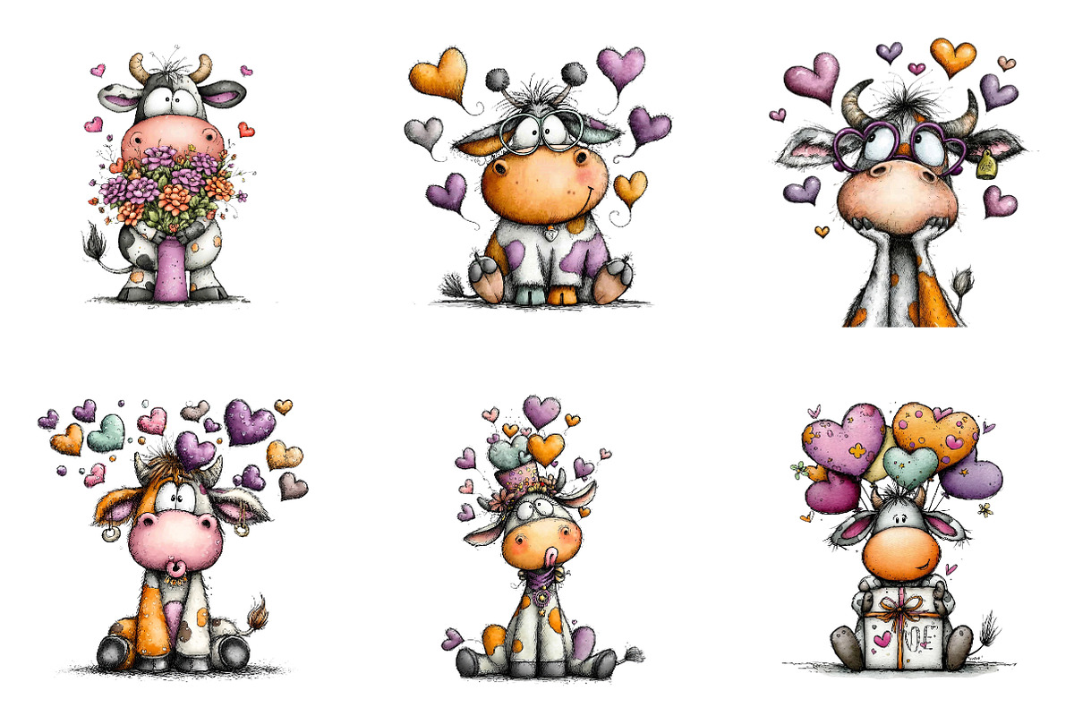 Whimsical Valentine Cow Clipart, an Illustration by CreationArt (Photo 4 of 6)