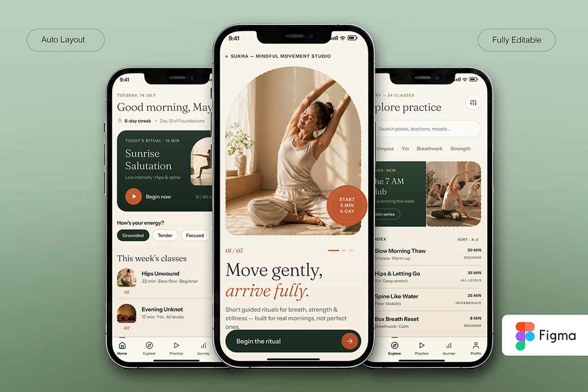 Sukha – Mindful Movement App UI Kit, an UI Kit Template by Pitchlook.Studio (Photo 2 of 4)
