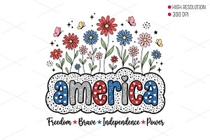 Patriotic 4th Of July Floral America, an Illustration by OK Design