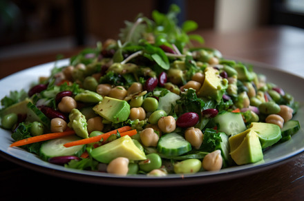 Salad with cucumber, avocado and chickpeas, a Photo by Grafvision photography