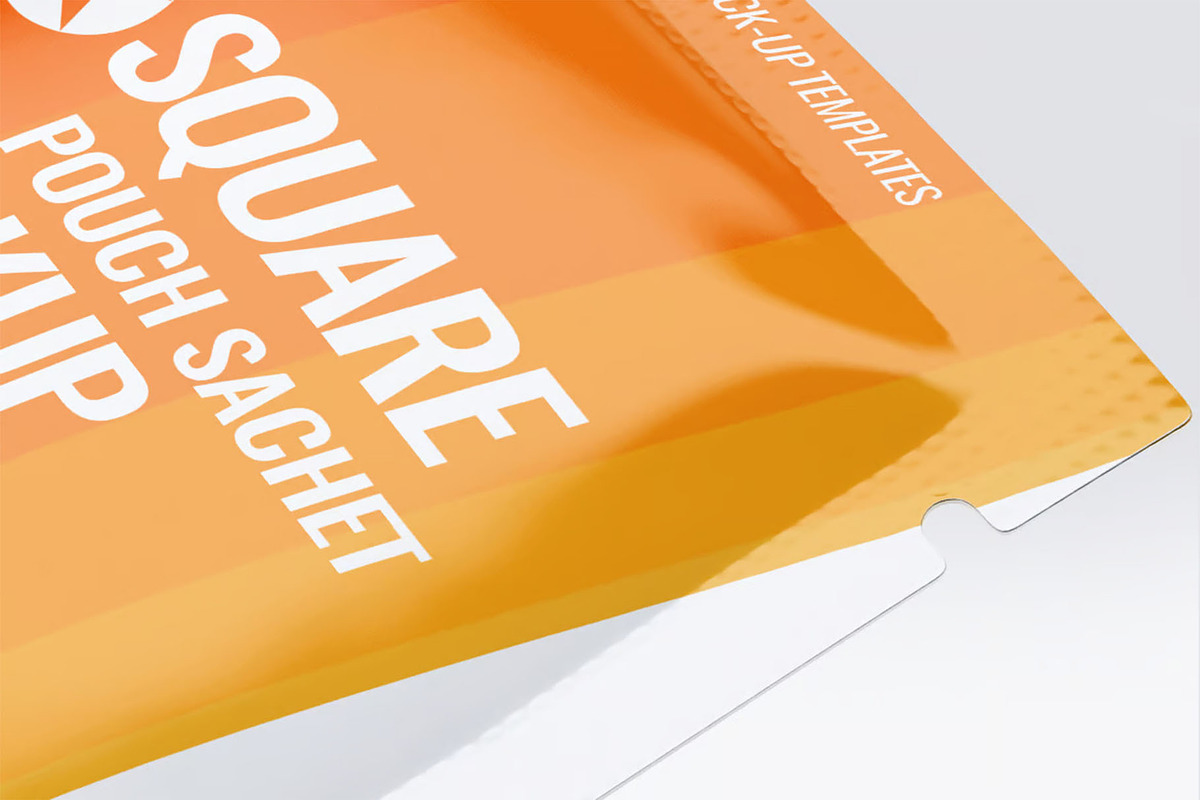 Square Pouch Sachet Mock-Up, a Packaging Mockup by DesignRushMarket (Photo 3 of 6)