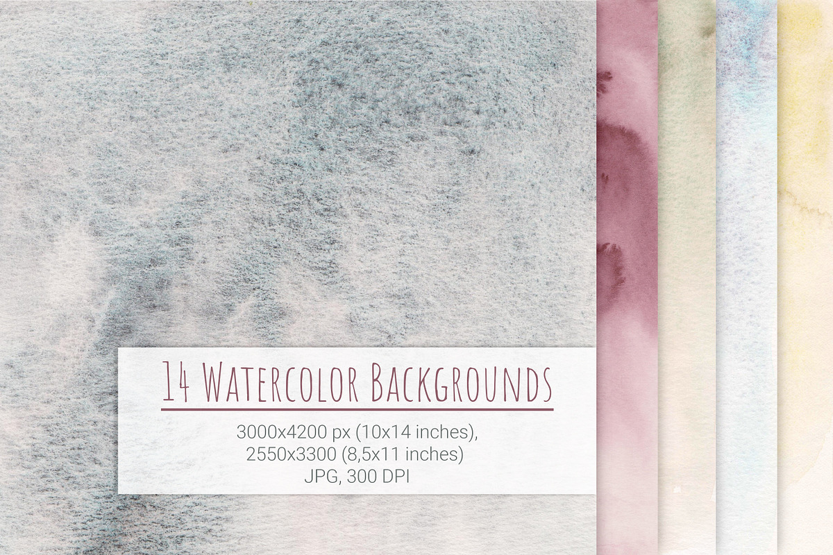 Set of 14 watercolor backgrounds, a Texture Graphic by SweetRenieDesigns (Photo 1 of 11)
