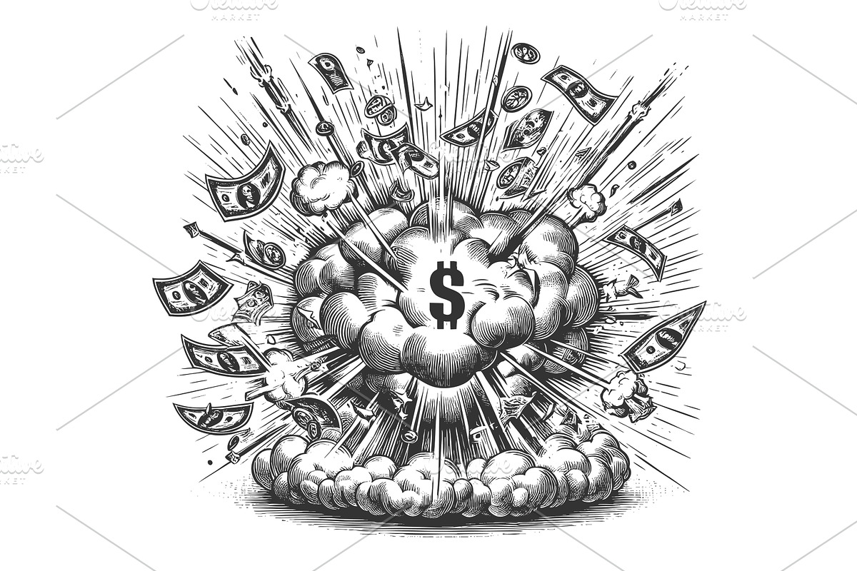 Money Explosion with Dollar Sign and, a Finance Illustration by AlexArt