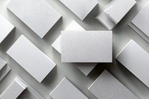 White textured business cards scatte, a Photo by Pixeness Studio