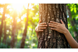 Hands embracing a tree in sunlight, a Nature Photo by Igor Tichonow