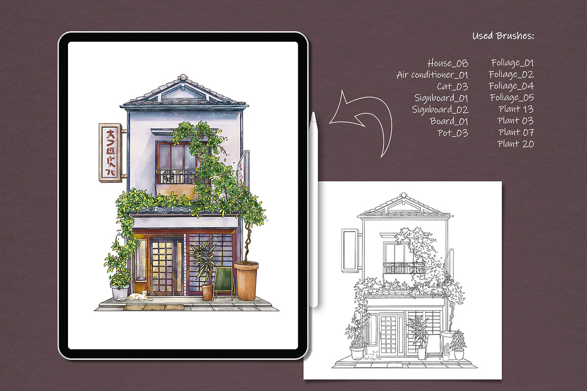 Photoshop Sketch Japanese Houses, a Brush Add-On by MISTstudioDesign (Photo 3 of 10)
