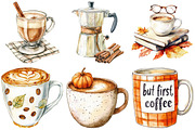 Watercolor Fall Coffee Clipart, an Illustration by Craft Nest (Thumbnail 2 of 6)