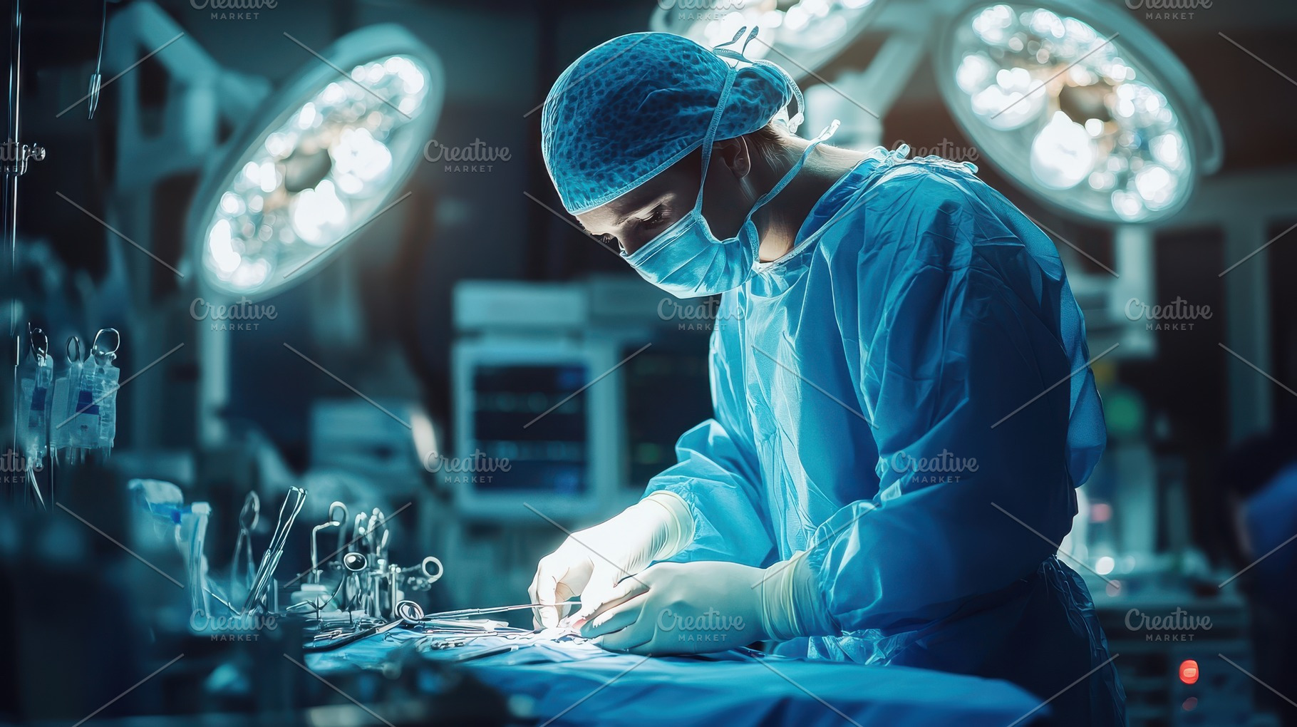 Surgeon focused on procedure under b, a Background Photo by Pixeness