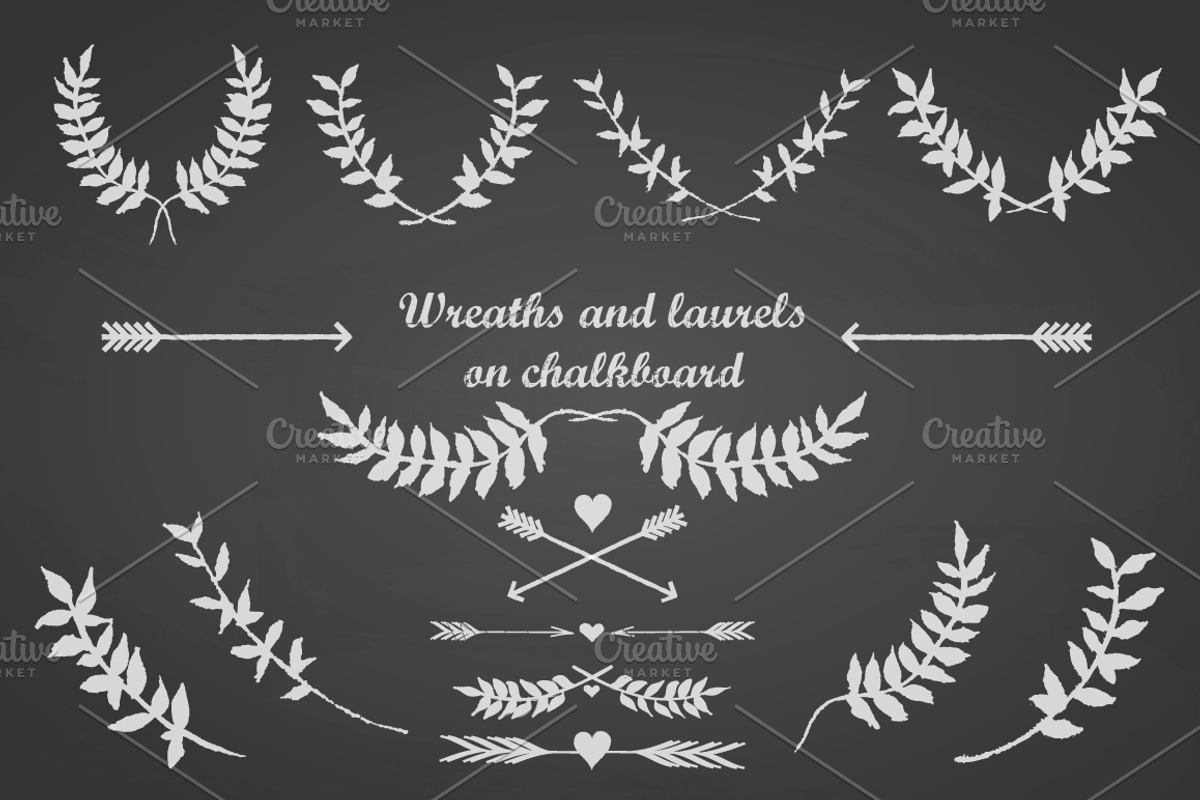 Chalkboard laurels,arrows,hearts, an Illustration by SmartDesign (Photo 1 of 2)