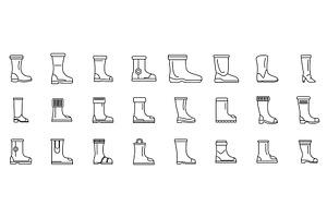 Boots Icons Set. Large Set Of Rubber