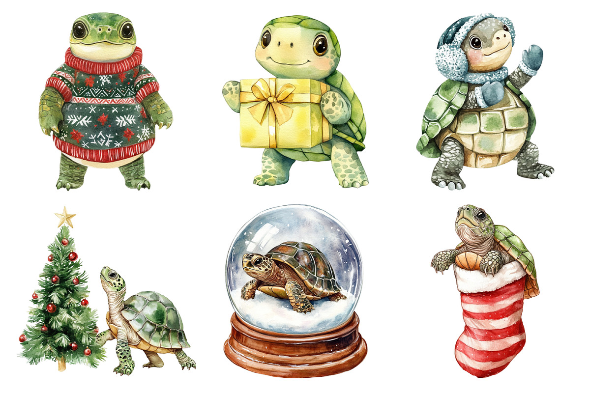 Christmas Funny Turtle Clipart, an Illustration by Daily.Designs (Photo 2 of 5)