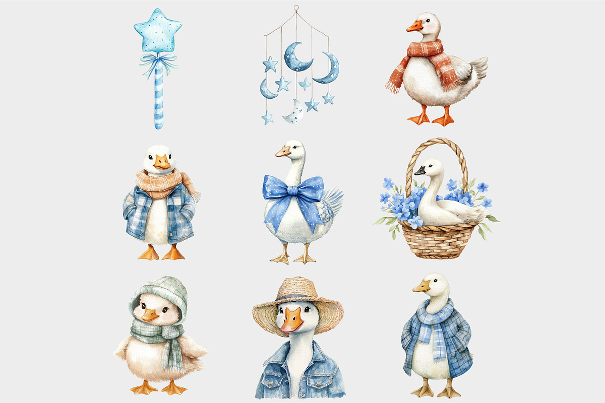 Watercolor Blue Silly Goose Clipart, a Seasonal Illustration by Design Market (Photo 4 of 4)
