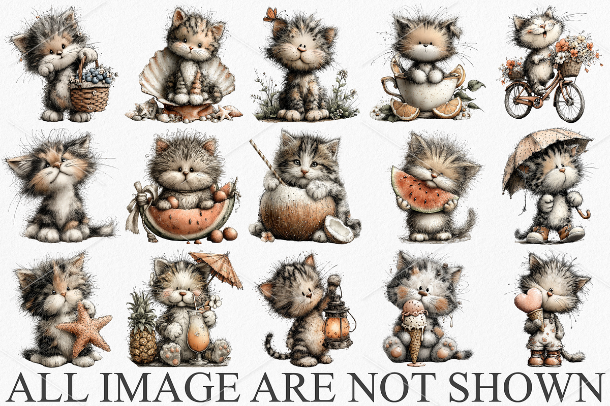 Watercolor Summer Cute Kitten PNG, a Seasonal Illustration by Canvas Craft (Photo 4 of 7)
