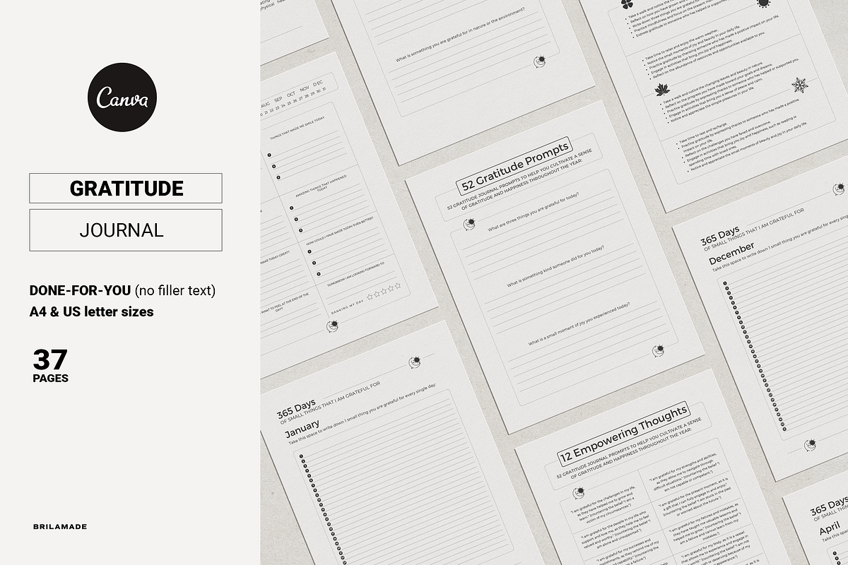 Gratitude Journal Canva Template, a Presentation Template by BrilaMade (Photo 1 of 4)