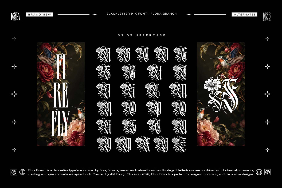 Flora Branch Typeface, a Blackletter Font by alit design (Photo 5 of 20)