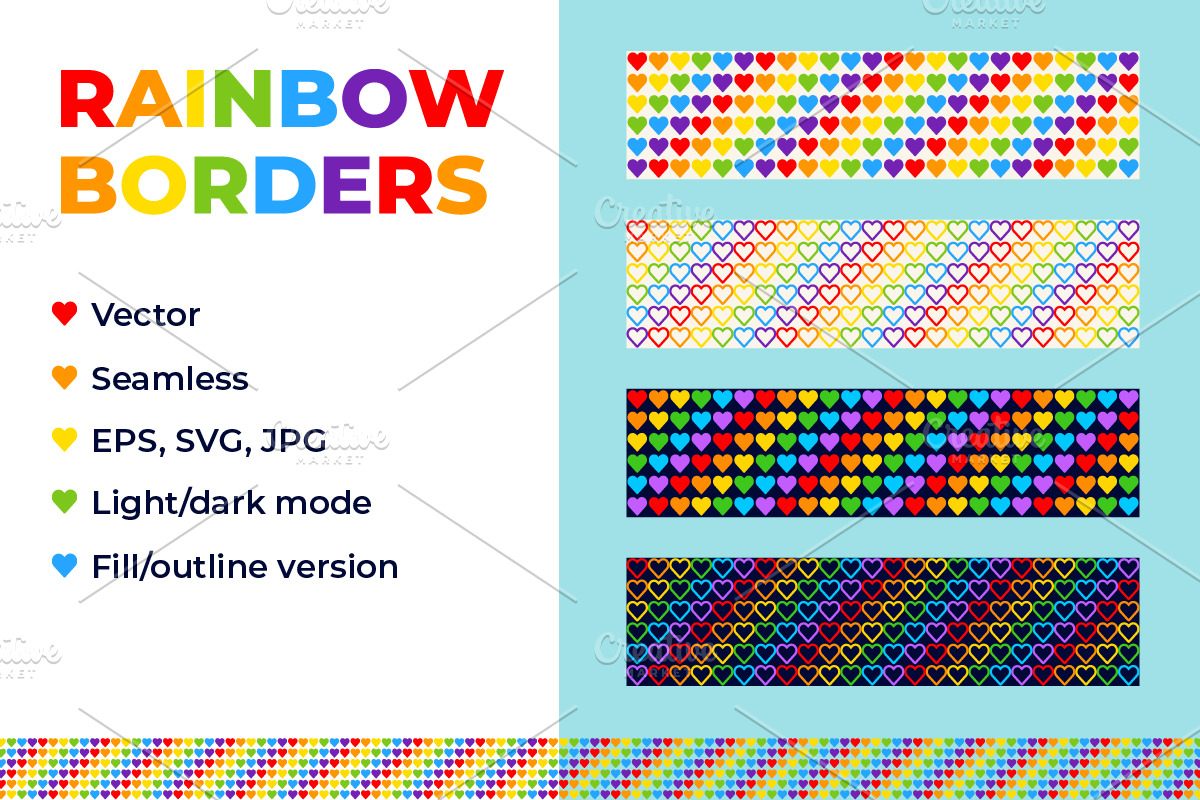 Rainbow Hearts Borders 01, a Pattern Graphic by Slanapotam (Photo 1 of 2)
