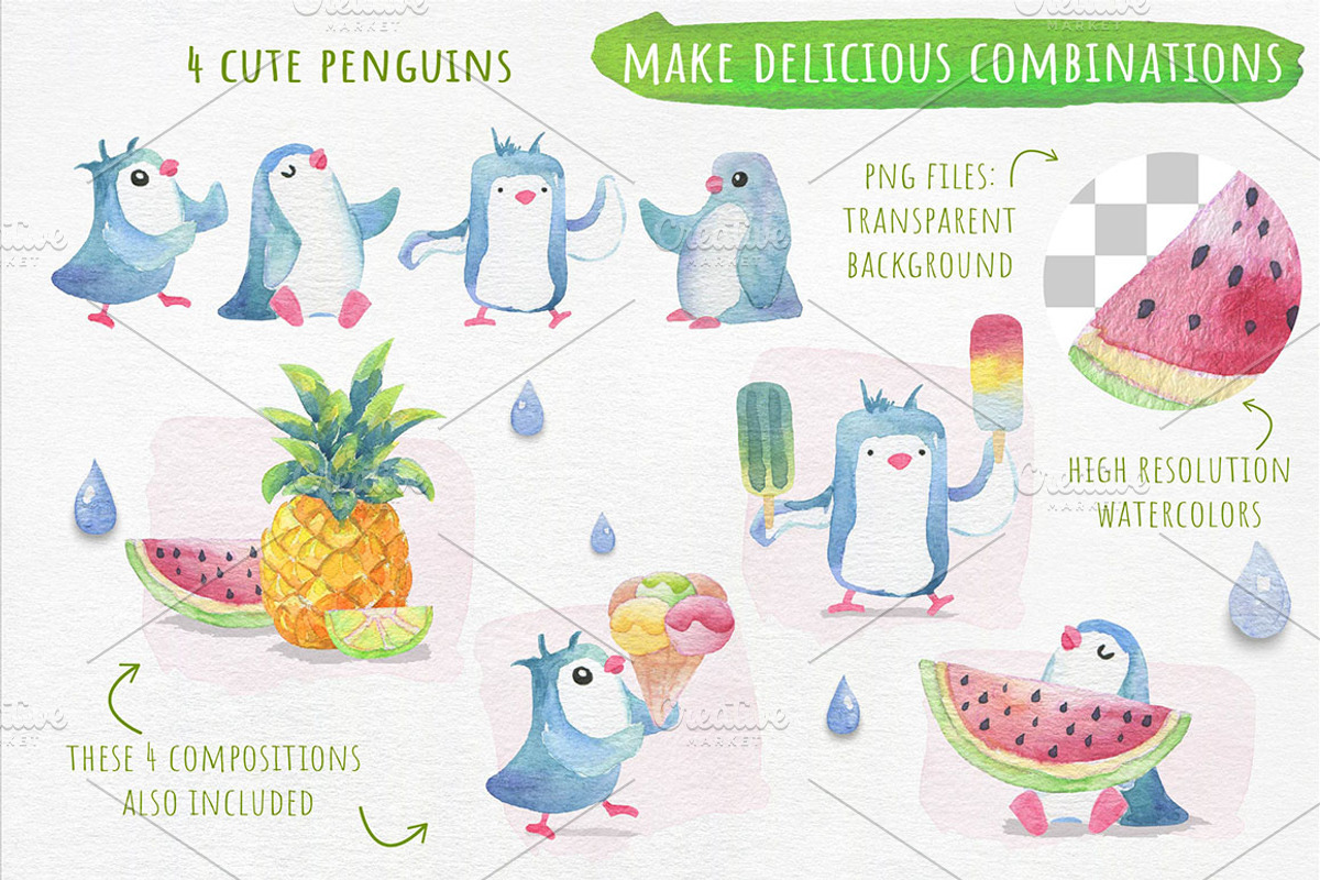 Watercolor Fruits and Ice-Cream, an Object Graphic by Kitiri Space (Photo 3 of 5)