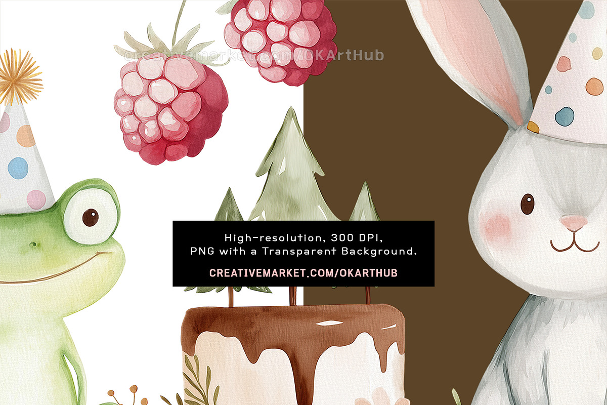 Woodland Birthday Animals Clipart, a Decorative Illustration by OKArtHub (Photo 6 of 9)