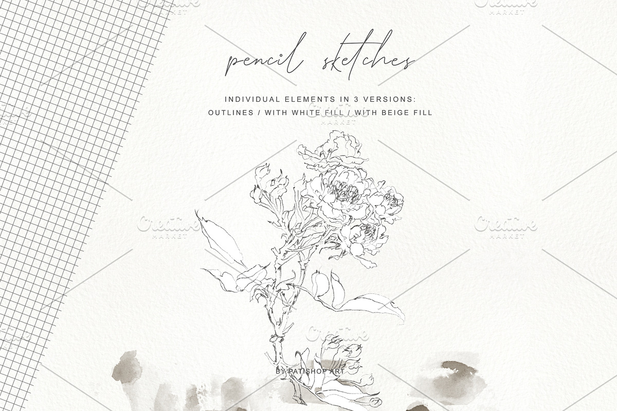 Pencil Sketched Fine Line Flowers Cl, an Illustration by Patishop Art (Photo 9 of 9)