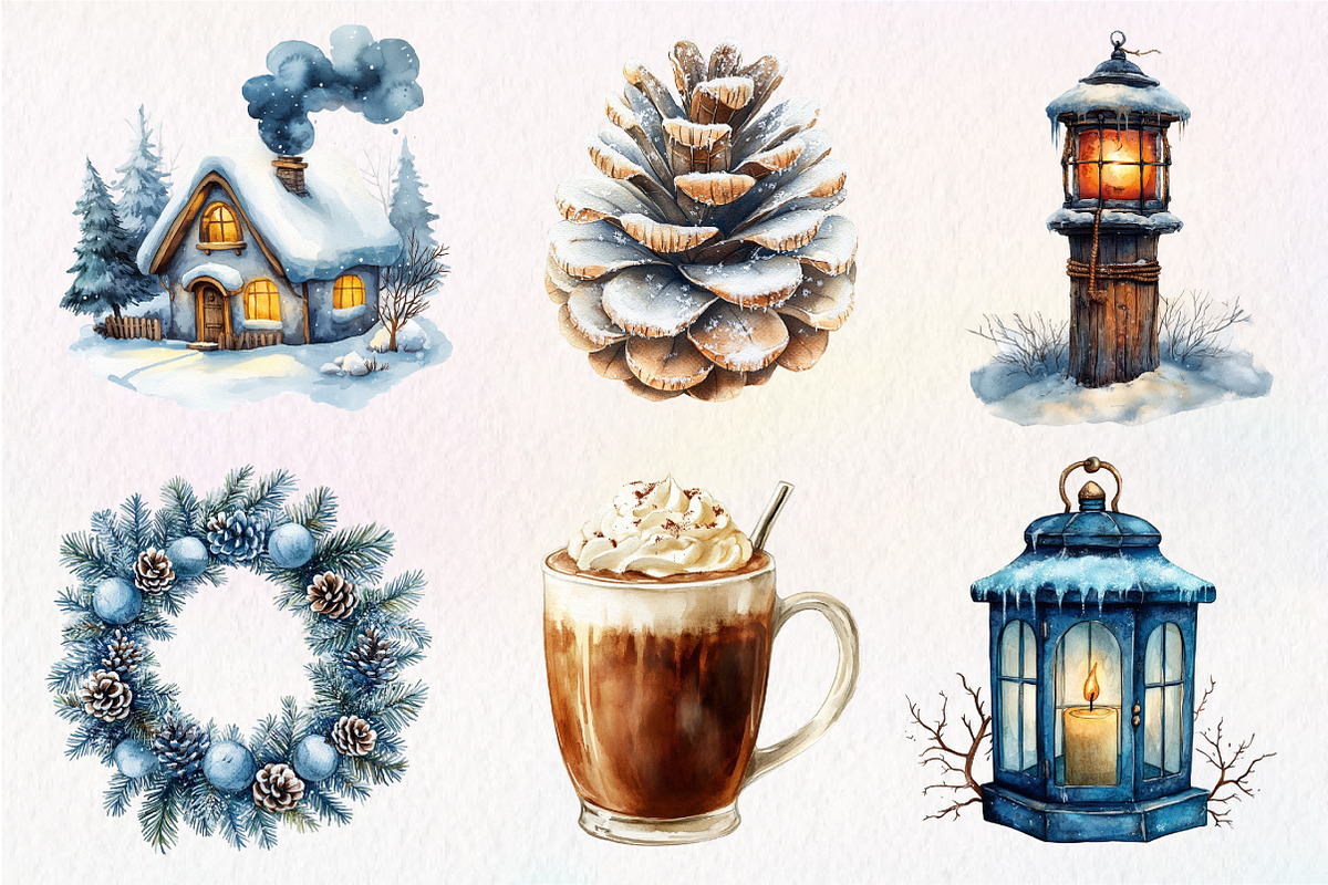 Winter Mood Watercolor Clipart, an Illustration by Dream Creation (Photo 2 of 6)