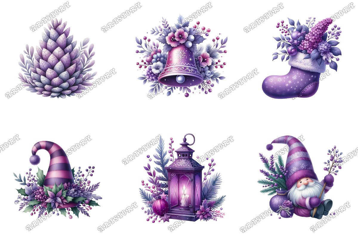 Purple Christmas Garden Clipart, an Illustration by designcity5 (Photo 3 of 5)