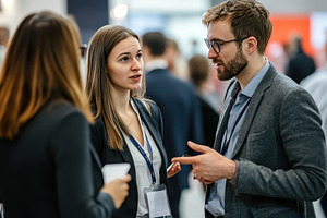 People at a business fair, a Photo by Pavel_design