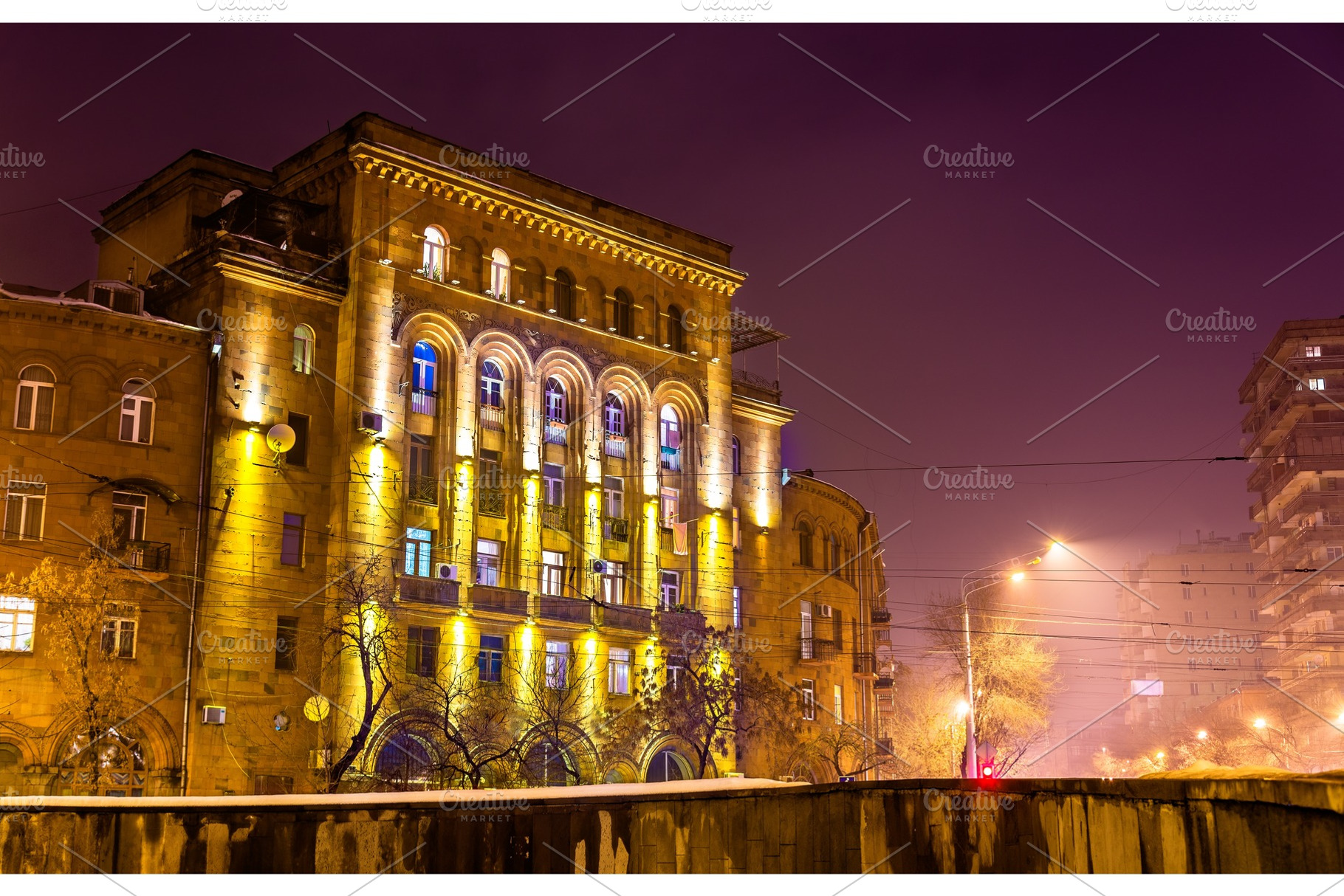 Buildings in the city centre of yerevan containing yerevan, armenia, and night, an Architecture Photo by Leonid Andronov