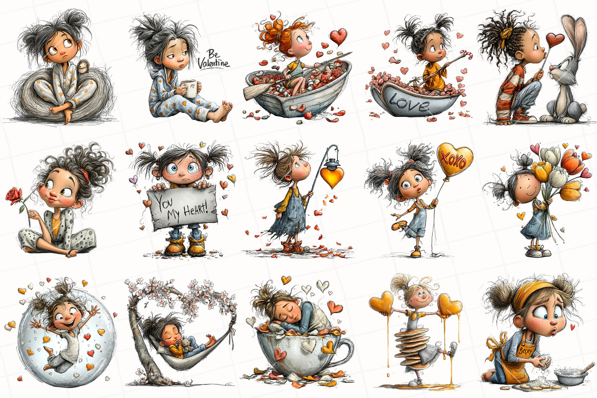 Whimsical Girl Valentine Clipart, an Illustration by OK Design (Photo 3 of 6)